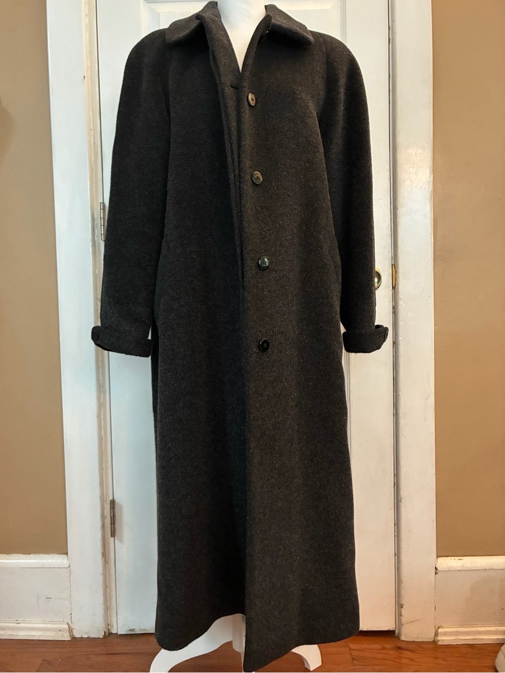 Vtg Anne Klein Charcoal Grey Long Overcoat Wool Mohair Blend 16P Quiet Luxury